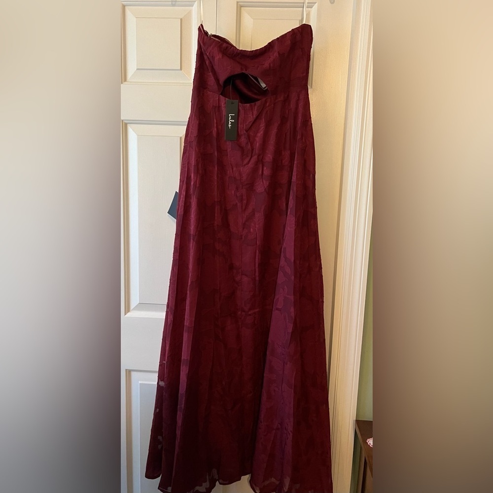 Lulus Garden of Romance Burgundy Strapless Maxi Dress NWT L #1325 - Picture 9 of 11